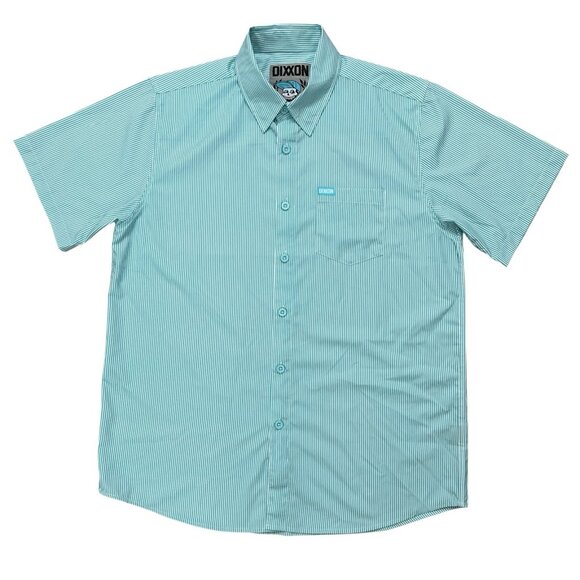 Dixxon Flannel Shirt Mens L Benny Short Sleeve Performance Stretch Green Striped - Picture 1 of 5